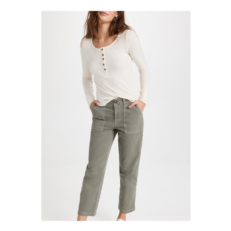 Ribbed knit long sleeve round neck button up pullover women spring autumn tops