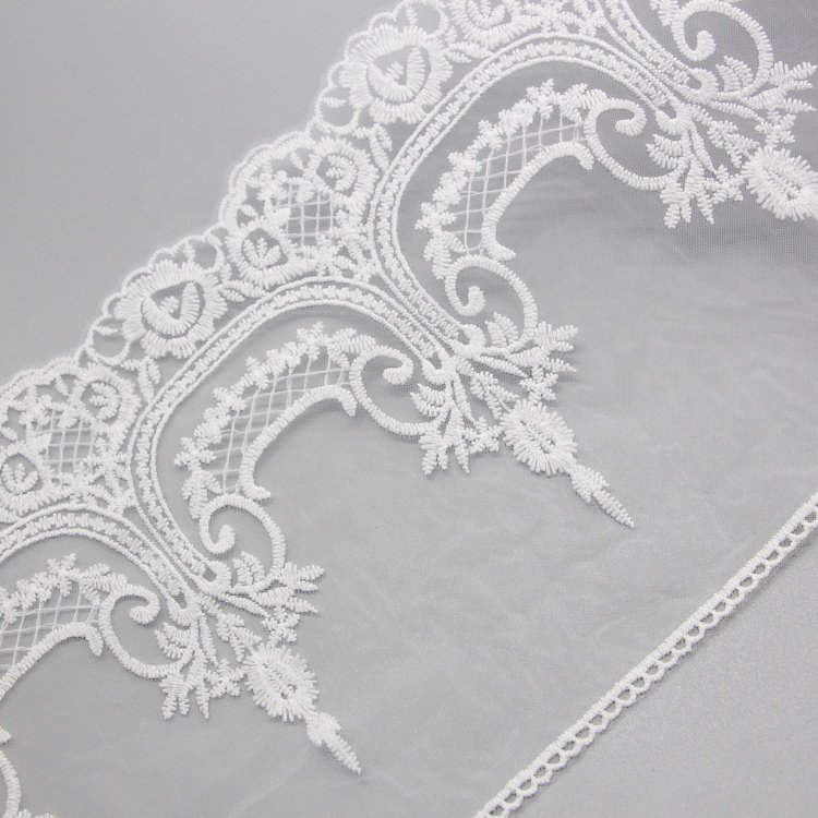 High quality trimmed organza Elastic lavender Lace Mesh White swiss voile Polyester Embroidery Lace trim Clothing Accessories