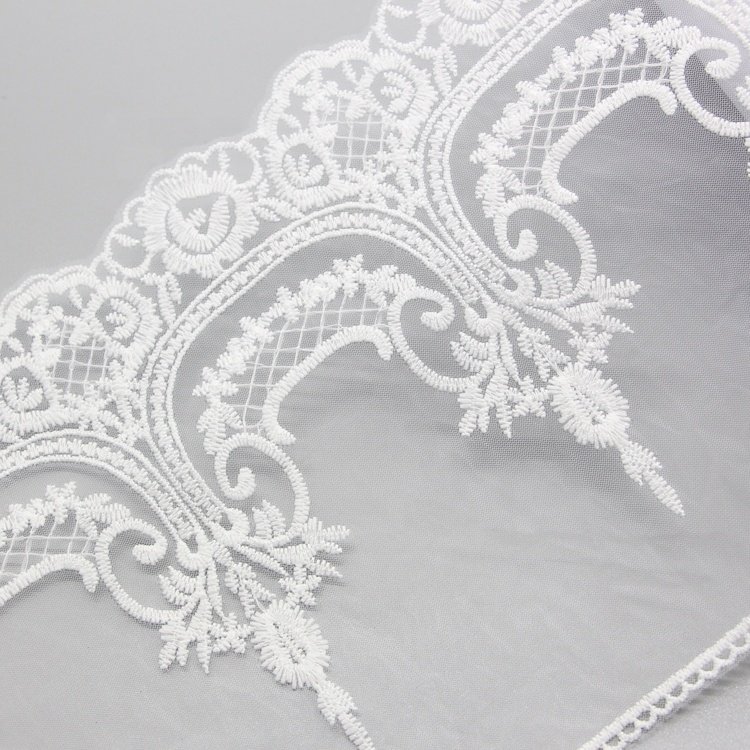High quality trimmed organza Elastic lavender Lace Mesh White swiss voile Polyester Embroidery Lace trim Clothing Accessories