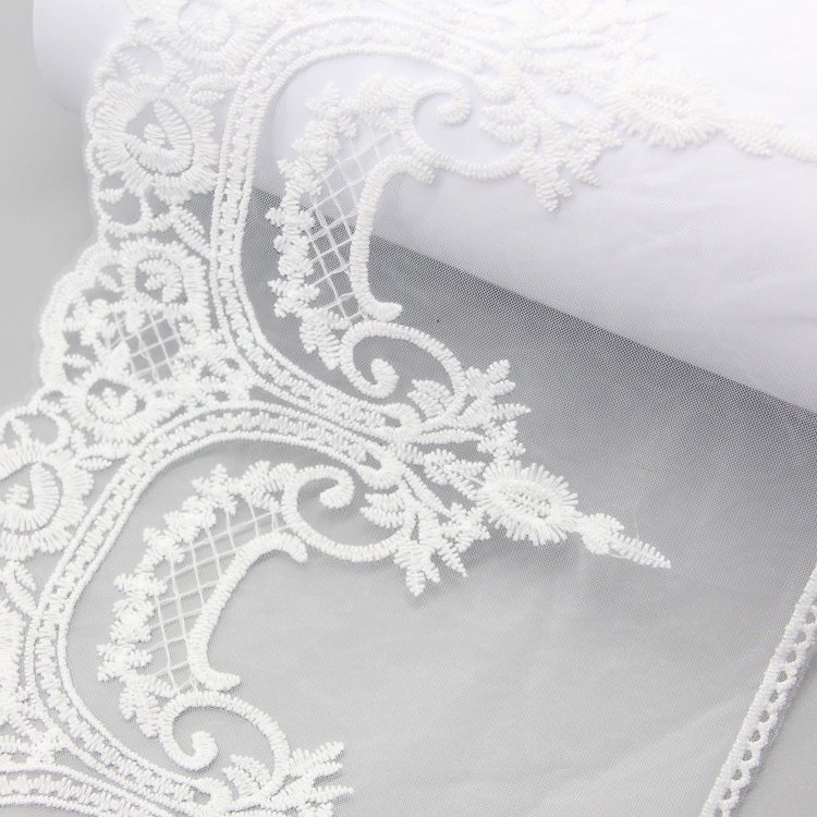 High quality trimmed organza Elastic lavender Lace Mesh White swiss voile Polyester Embroidery Lace trim Clothing Accessories
