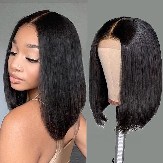 Ali Queen Hair Straight Bob Human Hair Wigs 4x4/13x4 Short Bob Wigs Natural Color Peruvian 5x5 Bob Lace Front Wigs For Women