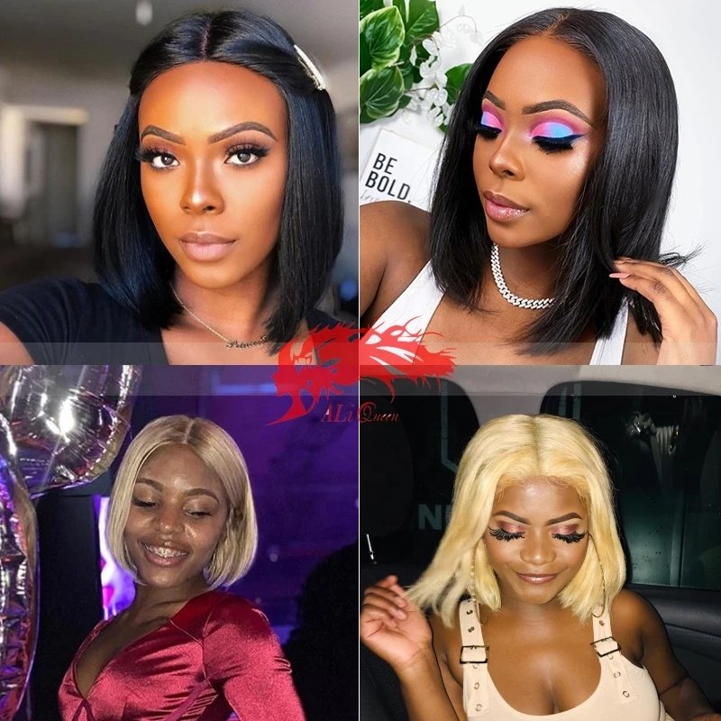 Ali Queen Hair Straight Bob Human Hair Wigs 4x4/13x4 Short Bob Wigs Natural Color Peruvian 5x5 Bob Lace Front Wigs For Women