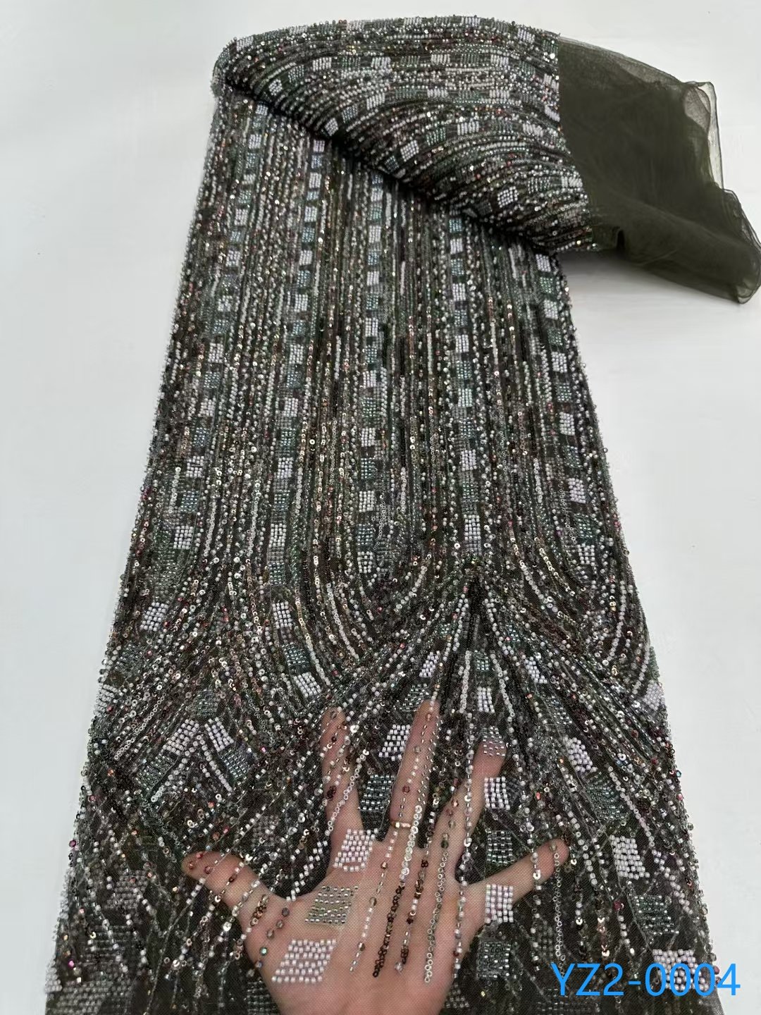 Hot Sale Popular Embroidery Fabric Lace Diamond Beaded Sequins Heavy Lace Fabrics Wedding Dress Fabrics For Wholesale