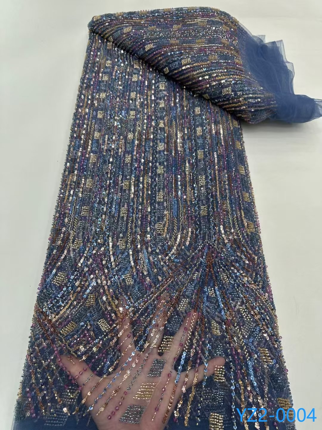 Hot Sale Popular Embroidery Fabric Lace Diamond Beaded Sequins Heavy Lace Fabrics Wedding Dress Fabrics For Wholesale