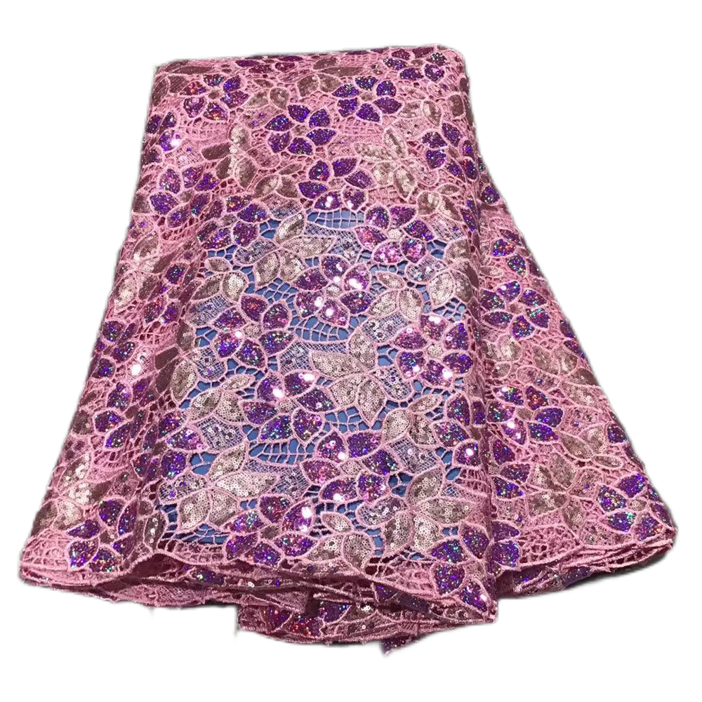 5 Yards Latest Nigerian Guipure Cord Lace Fabric 2024 High Quality African Sequins Lace Fabric For Bridal Elegant Party Dresses