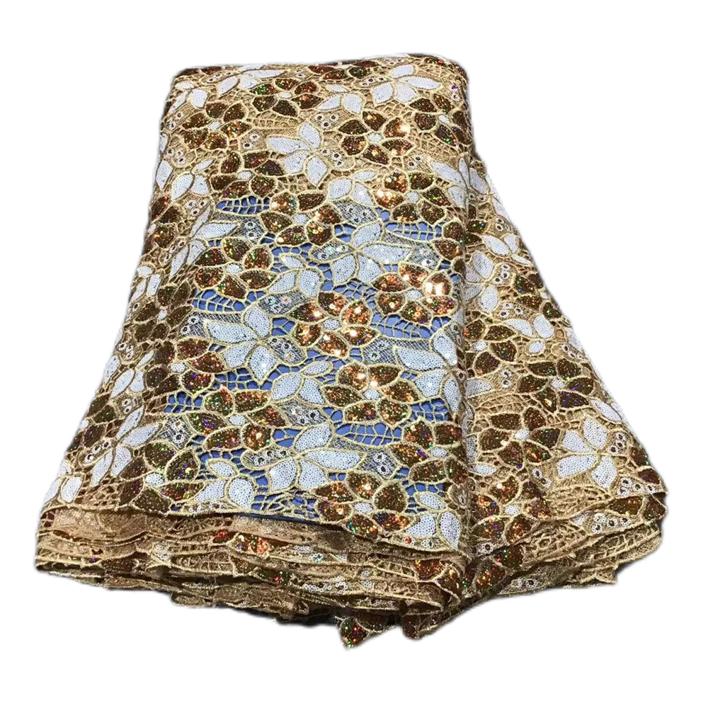 5 Yards Latest Nigerian Guipure Cord Lace Fabric 2024 High Quality African Sequins Lace Fabric For Bridal Elegant Party Dresses