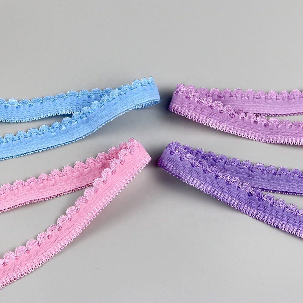 Custom underwear decoration elasticity lace trim nylon webbing strap bra lace picot elastic for headband dress