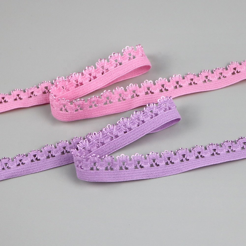 Custom underwear decoration elasticity lace trim nylon webbing strap bra lace picot elastic for headband dress