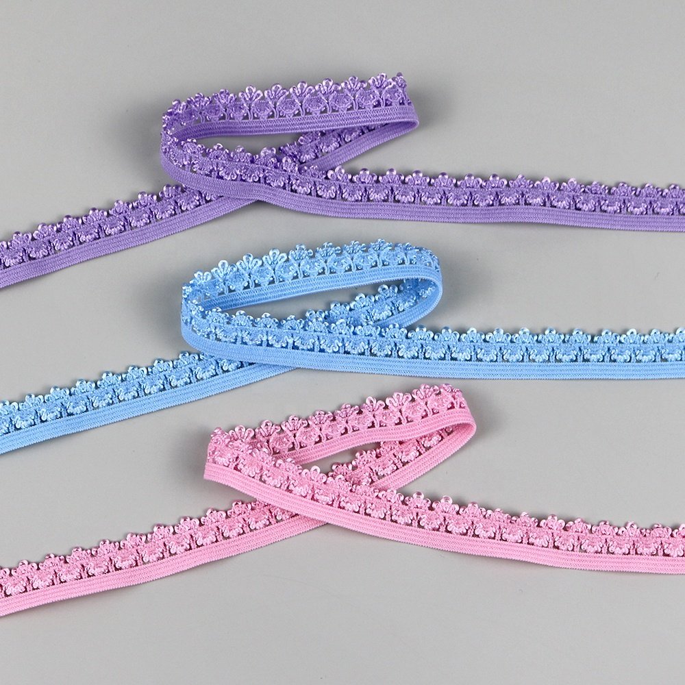 Custom underwear decoration elasticity lace trim nylon webbing strap bra lace picot elastic for headband dress
