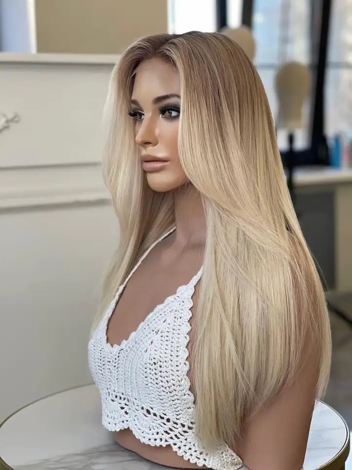 Factory 100% Russian Hair Ombre Platinum Blonde Color Invisible HD Lace Front With Silk Scalp Wig