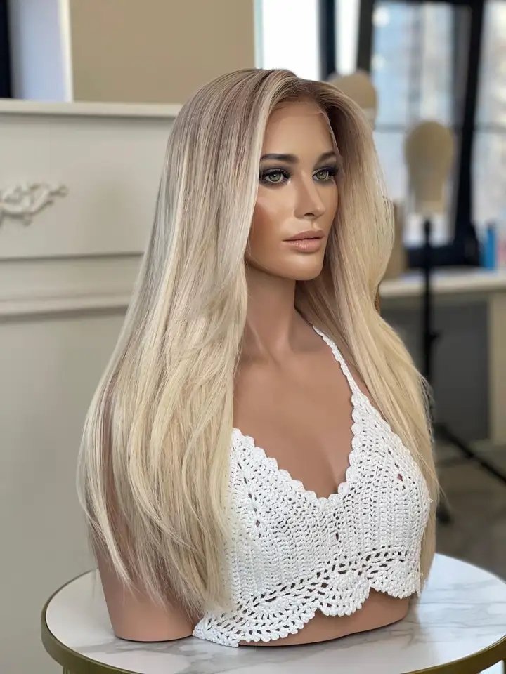 Factory 100% Russian Hair Ombre Platinum Blonde Color Invisible HD Lace Front With Silk Scalp Wig