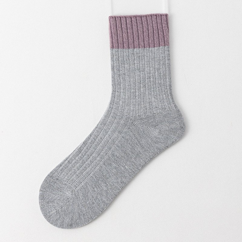 Xiangyi Oem Rib Contrast Stripes Thickened Warm Soft Casual Wool Socks For Ladies