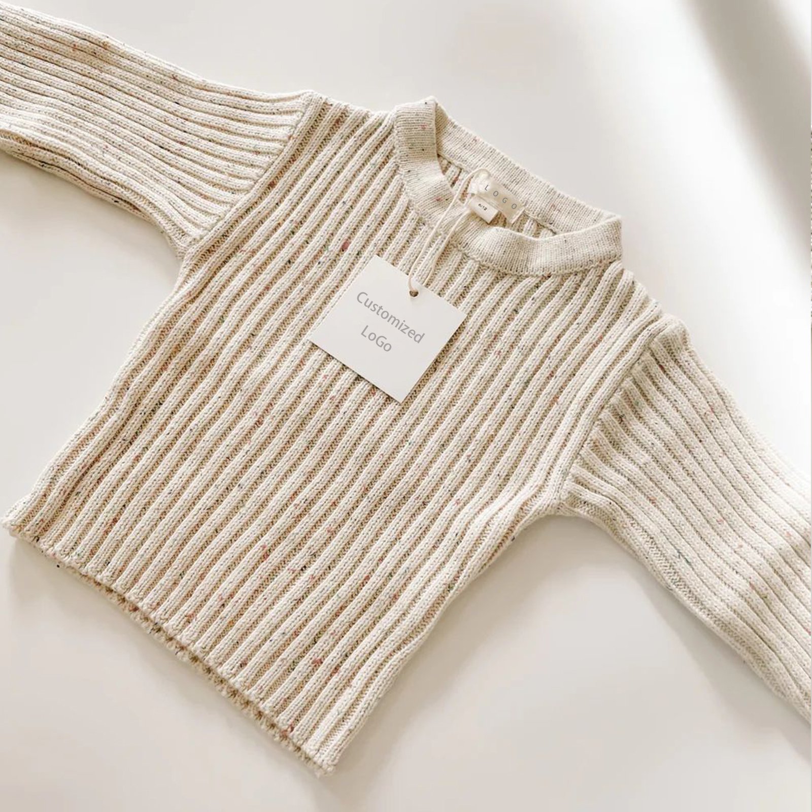 Custom Logo Colored cotton dot Baby Sweaters Sets Winter Clothes Sets Ribbed Chunky Knitted Pant Long Sleeve Kids Knit
