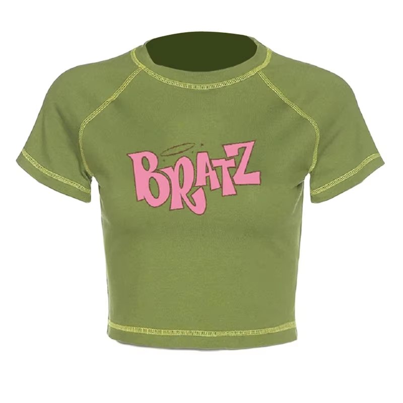 Custom LOGO Wholesale High Quality 100% Cotton Plus Size Women's Cropped Tops Ribbed Fitted Blank Puff Screen Print T-shirt