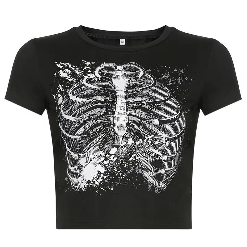 Custom LOGO Wholesale High Quality 100% Cotton Plus Size Women's Cropped Tops Ribbed Fitted Blank Puff Screen Print T-shirt