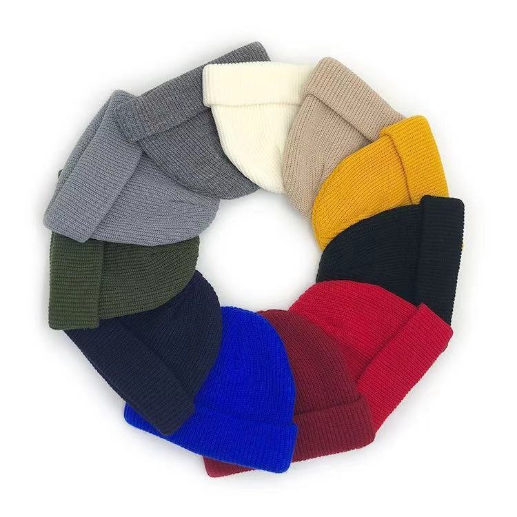 Custom 3D Embroidery Thick Warm Knitted Ribbed Beanies Patch Plain Fisherman Crochet Unisex Beanie Winter Hats