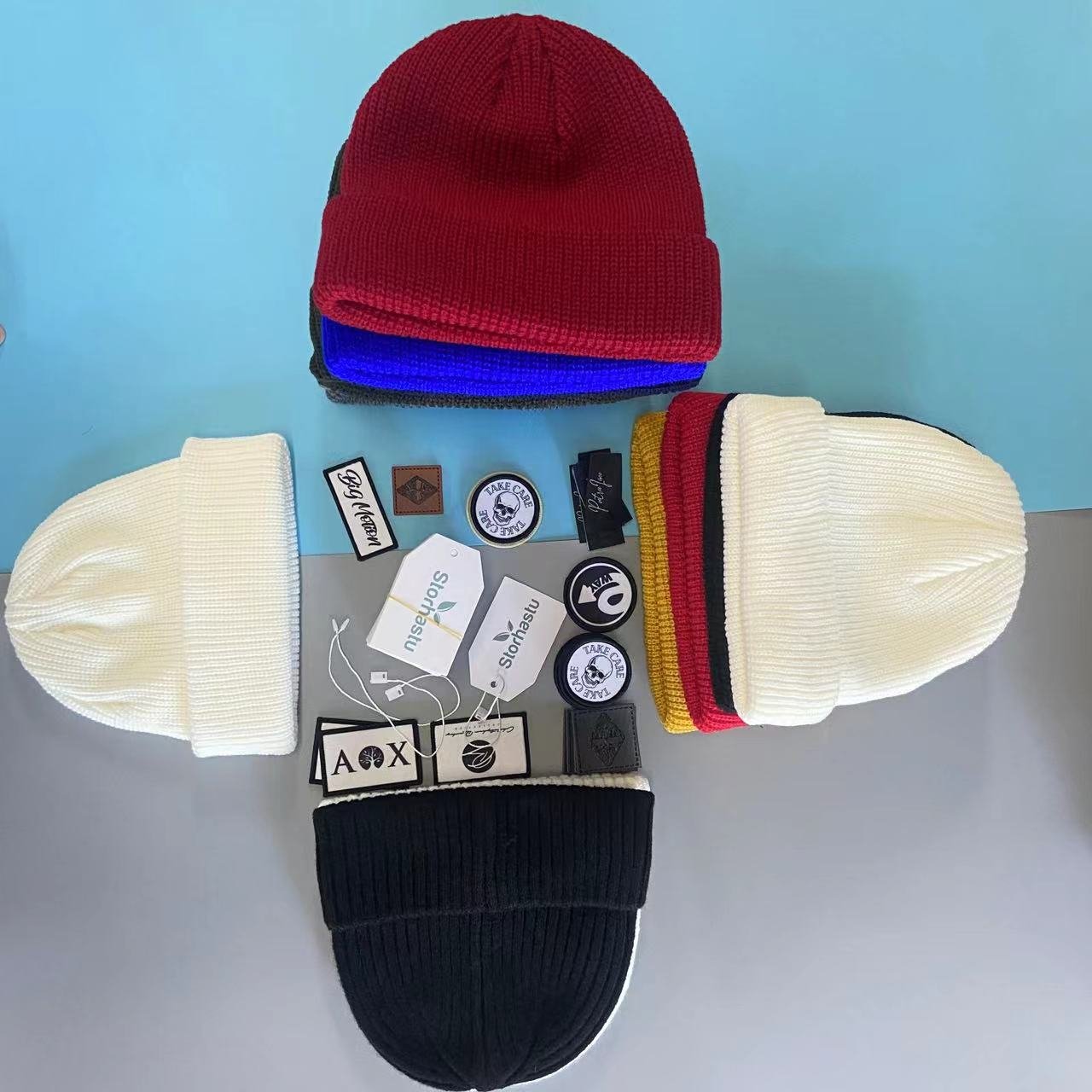 Custom 3D Embroidery Thick Warm Knitted Ribbed Beanies Patch Plain Fisherman Crochet Unisex Beanie Winter Hats