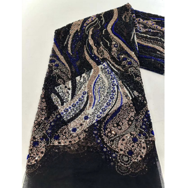 Factory Price New Arrivals Tulle Beads African Lace Fabric Karachistylish Net Fabric Bead Heavy Beaded Lace Fabric For Wed Dress