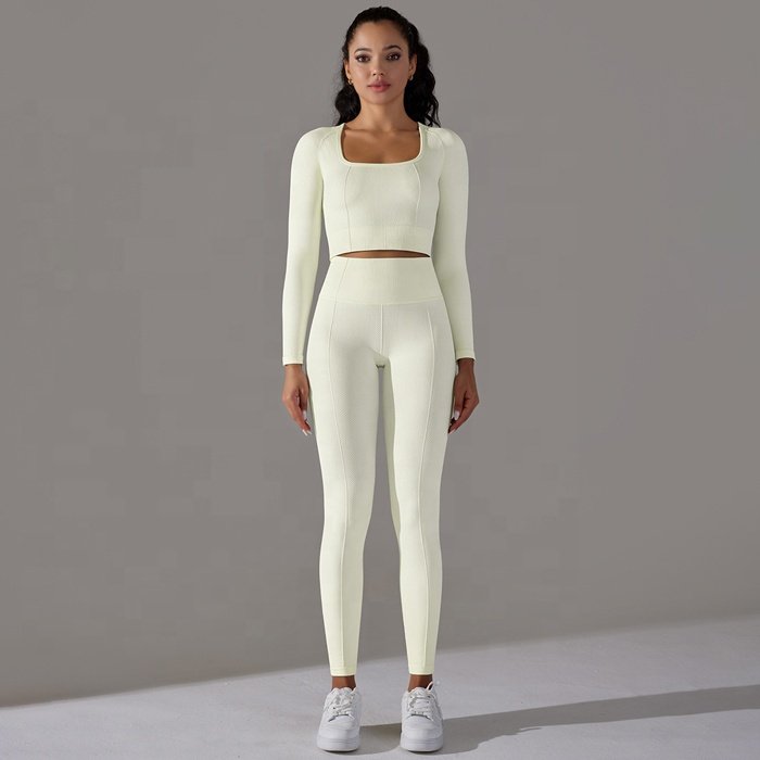 Women Workout Yoga Sport Fitness Long sleeved clothes Thick Non See Through High Waisted Tummy Control Gym Running Leggings set
