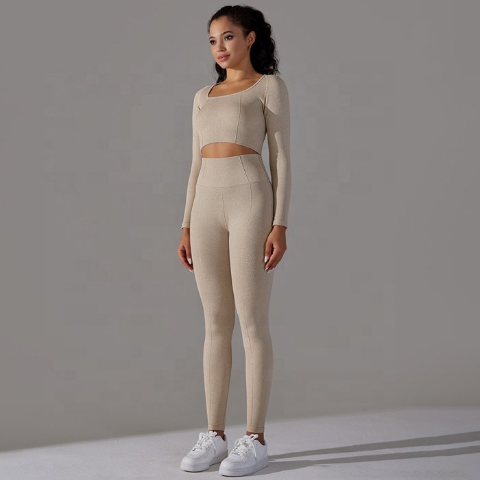Women Workout Yoga Sport Fitness Long sleeved clothes Thick Non See Through High Waisted Tummy Control Gym Running Leggings set