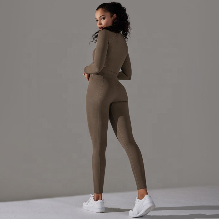 Women Workout Yoga Sport Fitness Long sleeved clothes Thick Non See Through High Waisted Tummy Control Gym Running Leggings set