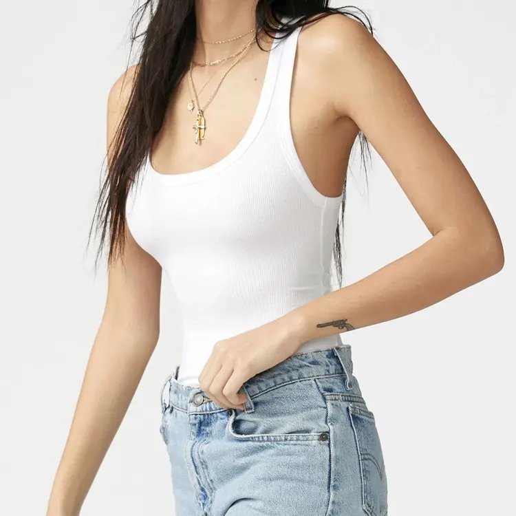 Summer Knitted Rib Cut Low U Neck High Elastic Comfortable Breathable Quick Drying Women's Tank Top