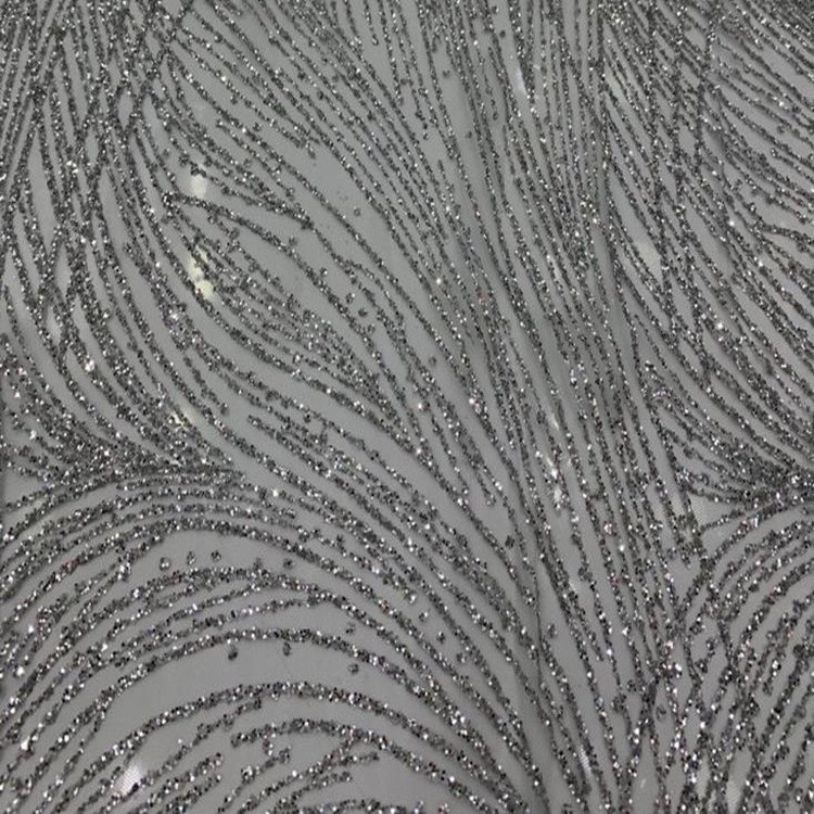 Luxury High Quality Chantilly Lilac Sparkle Glitter Powder Lace Fabric Dubai Fancy Pattern Mesh Tulle Lace