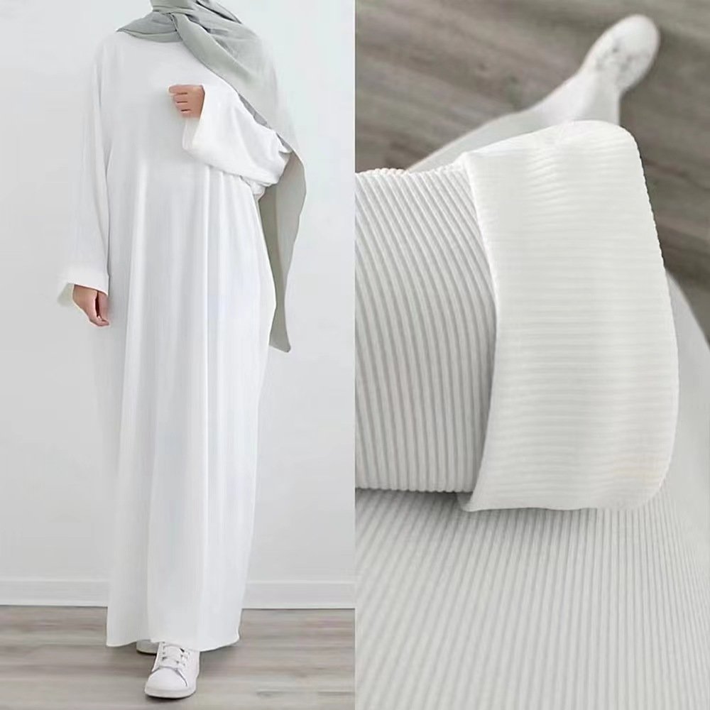 Plus Size Modest Islamic Modest Knitted Turkey Maxi Dress Fall Ribbed Abaya for Adults Made Chiffon Polyester Prayer EID Ramadan
