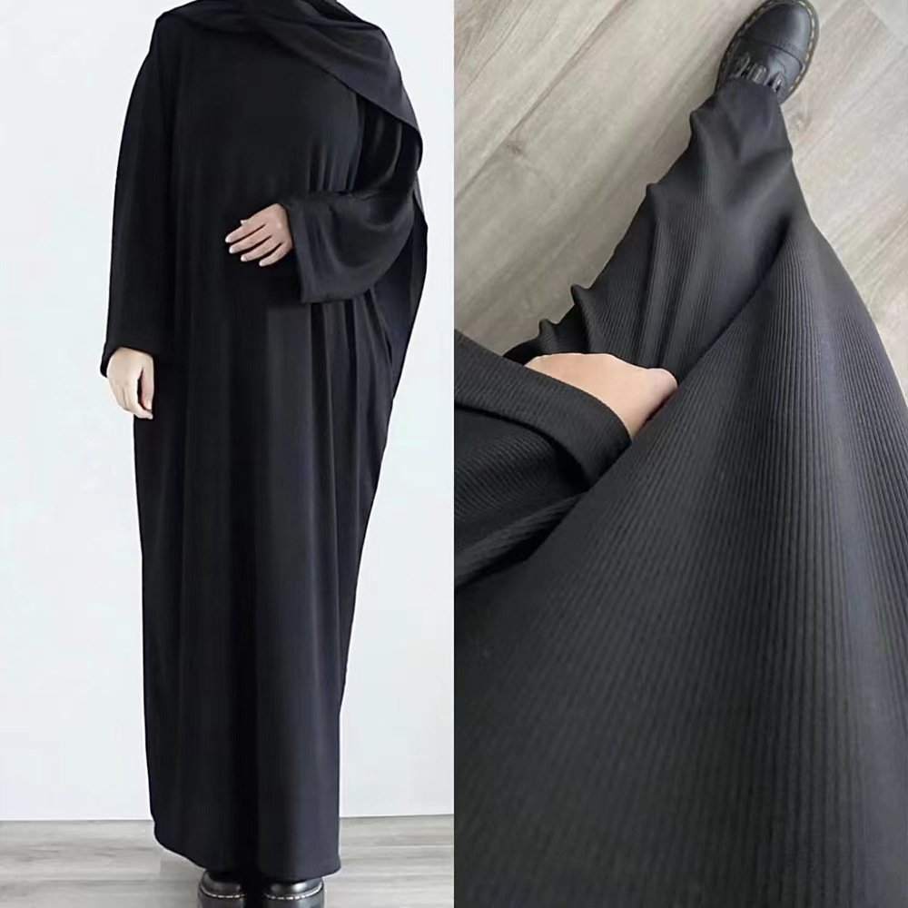 Plus Size Modest Islamic Modest Knitted Turkey Maxi Dress Fall Ribbed Abaya for Adults Made Chiffon Polyester Prayer EID Ramadan