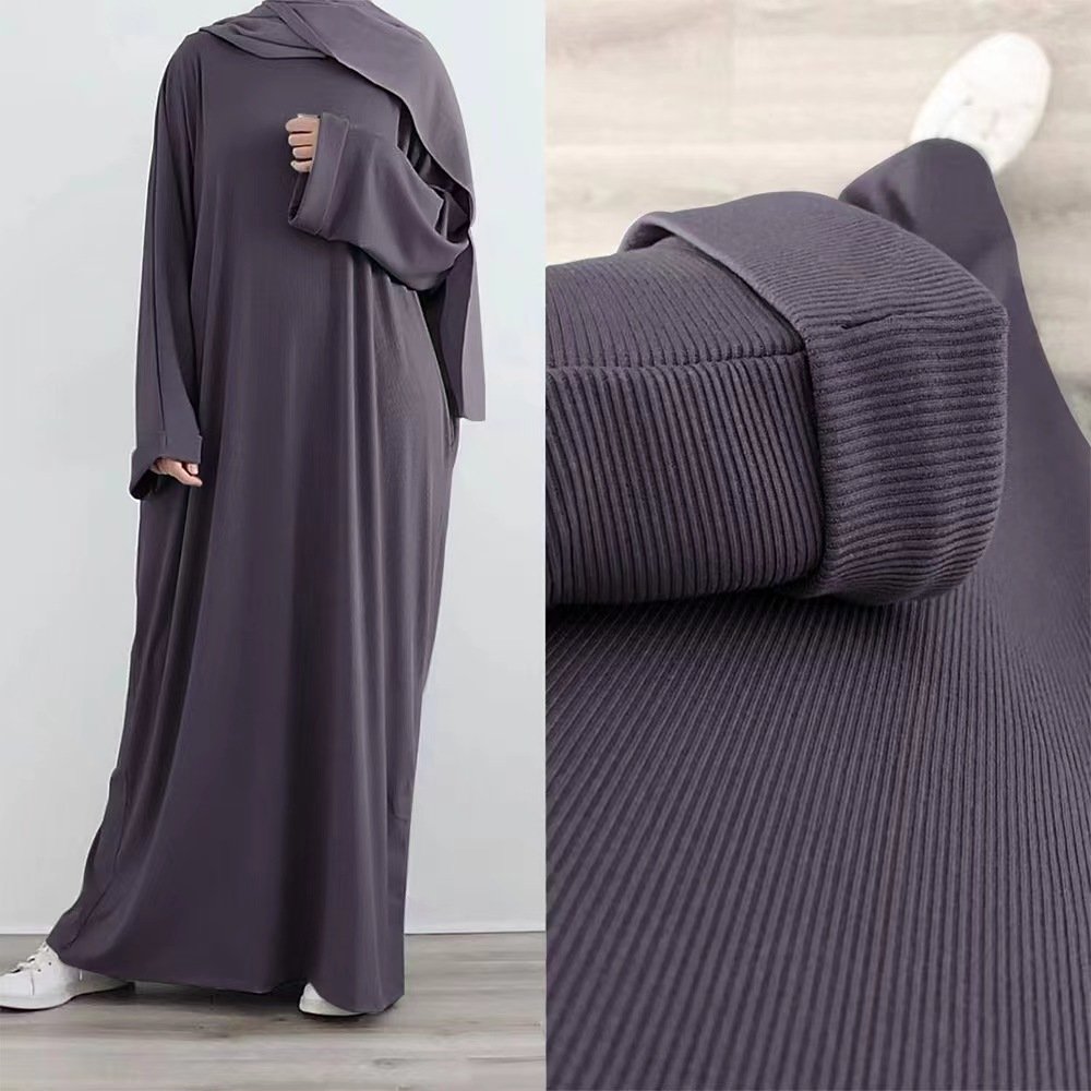 Plus Size Modest Islamic Modest Knitted Turkey Maxi Dress Fall Ribbed Abaya for Adults Made Chiffon Polyester Prayer EID Ramadan