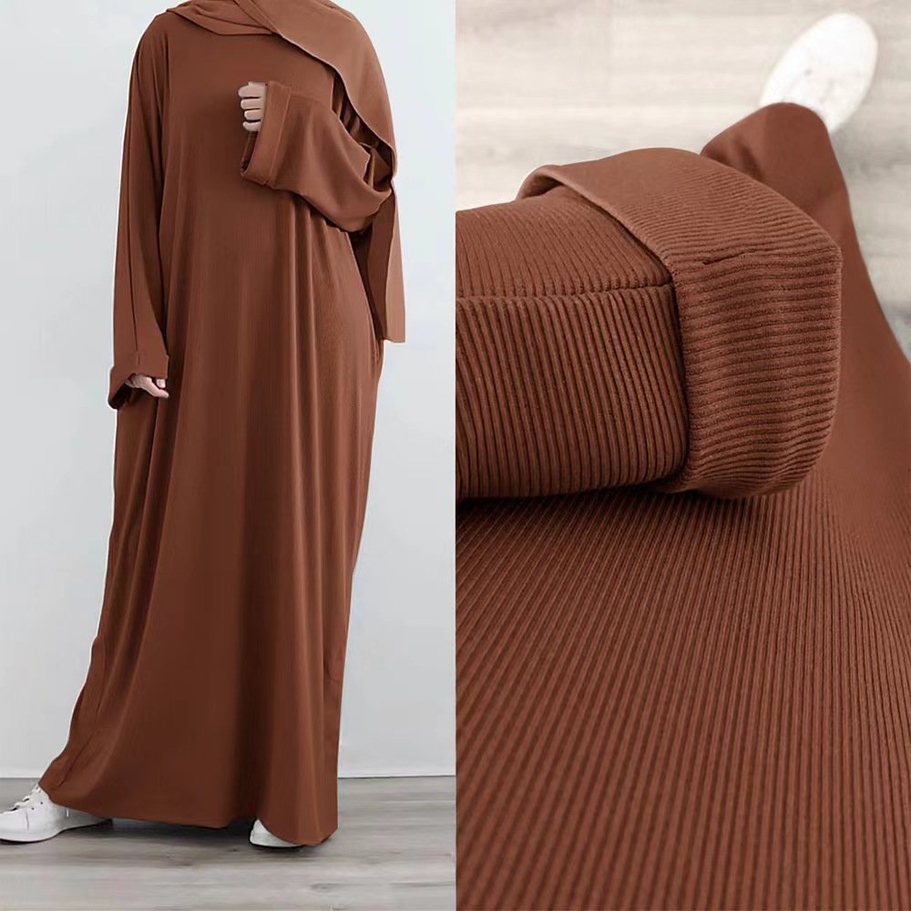 Plus Size Modest Islamic Modest Knitted Turkey Maxi Dress Fall Ribbed Abaya for Adults Made Chiffon Polyester Prayer EID Ramadan