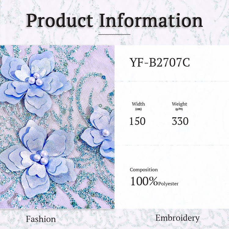 Hot Sale Colorful 3D Flower Lace Fabric Applique Glitter 3D Embroidery Fabric For quinceanera dresses
