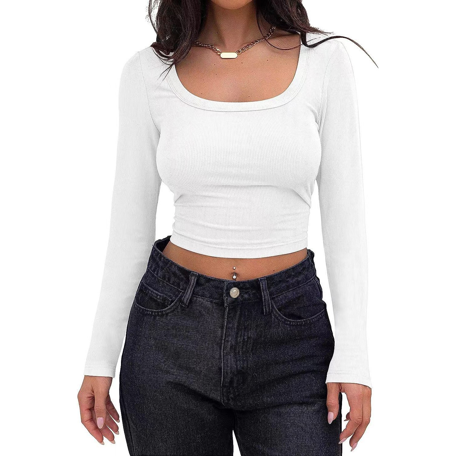 Hot selling new style custom embroidery design long sleeve ribbed crop top sexy crop tops for women