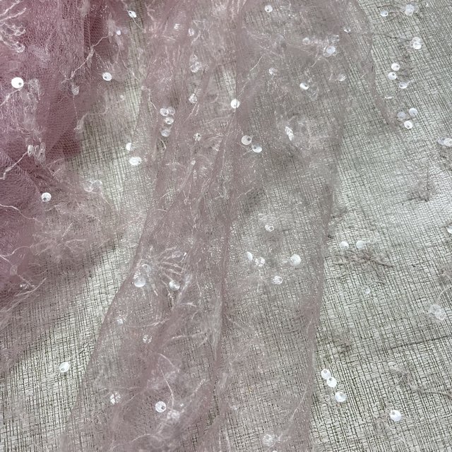 pink cheap soft very light lace tulle transparent sequins Embroidered Fabric For women Dress