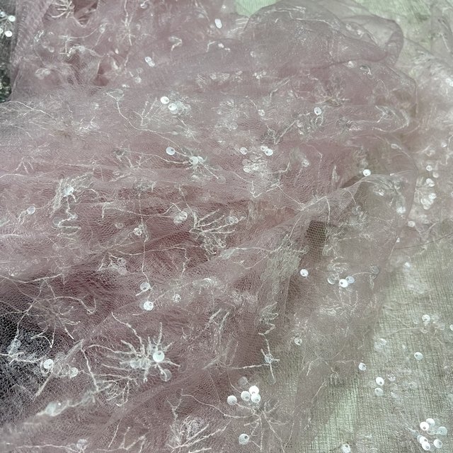 pink cheap soft very light lace tulle transparent sequins Embroidered Fabric For women Dress