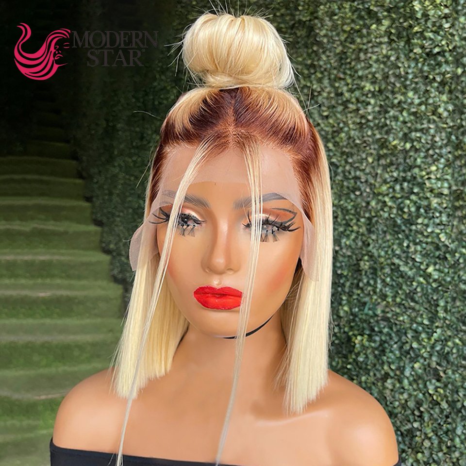 Raw Virgin Transparent Hd Full Lace Human Hair Wig,180% Remy Straight 613 Blonde Colored Bob Wig Human Hair Lace Front Wigs