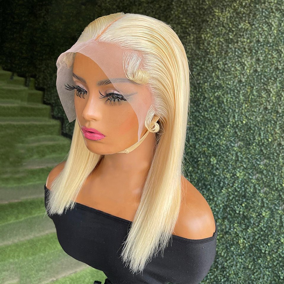 Raw Virgin Transparent Hd Full Lace Human Hair Wig,180% Remy Straight 613 Blonde Colored Bob Wig Human Hair Lace Front Wigs