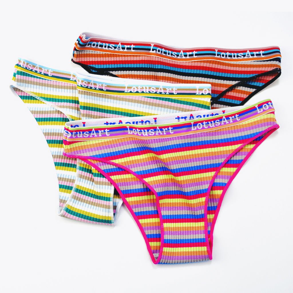wholesale cute women's ribbed Striped cotton panties lovely young girls bikinis low-rise plus size teenagers stylish underwear