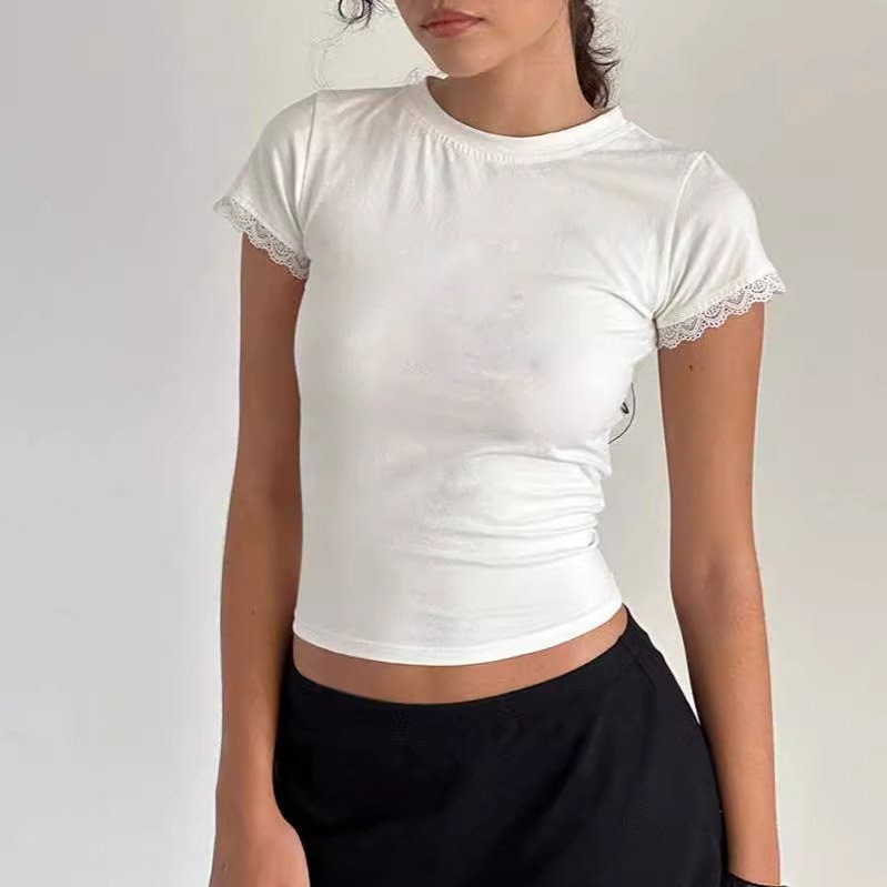 Custom Crop Top O-Neck T Shirt Ribbed Knitted White Cotton Slim Fit Plus Size Fitted Corduroy Worsted Polyester Silk Spandex