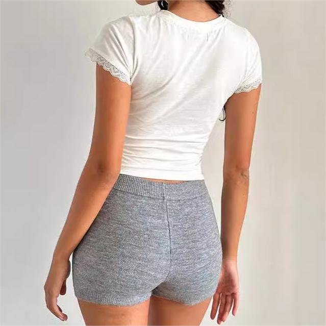 Custom Crop Top O-Neck T Shirt Ribbed Knitted White Cotton Slim Fit Plus Size Fitted Corduroy Worsted Polyester Silk Spandex