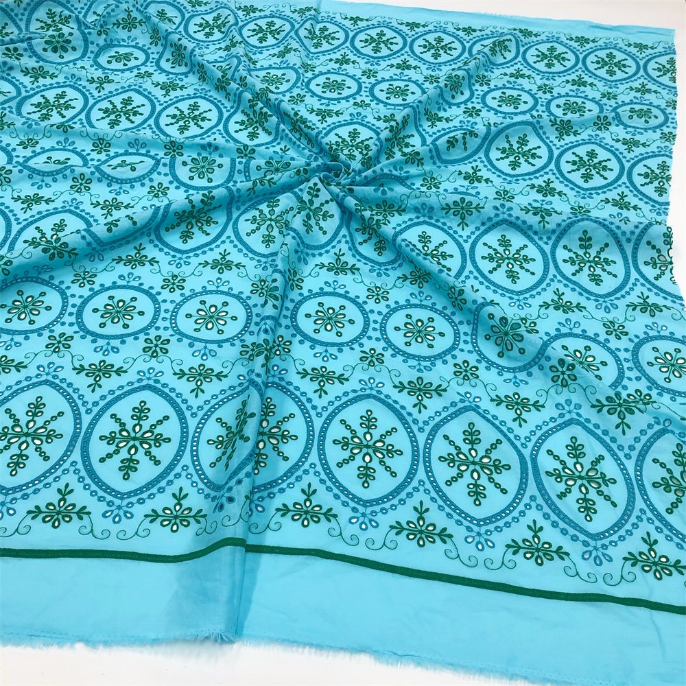 100% cotton voile border eyelet floral embroidery fabric from manufacturer for women and girls Ceremonial dress fabric