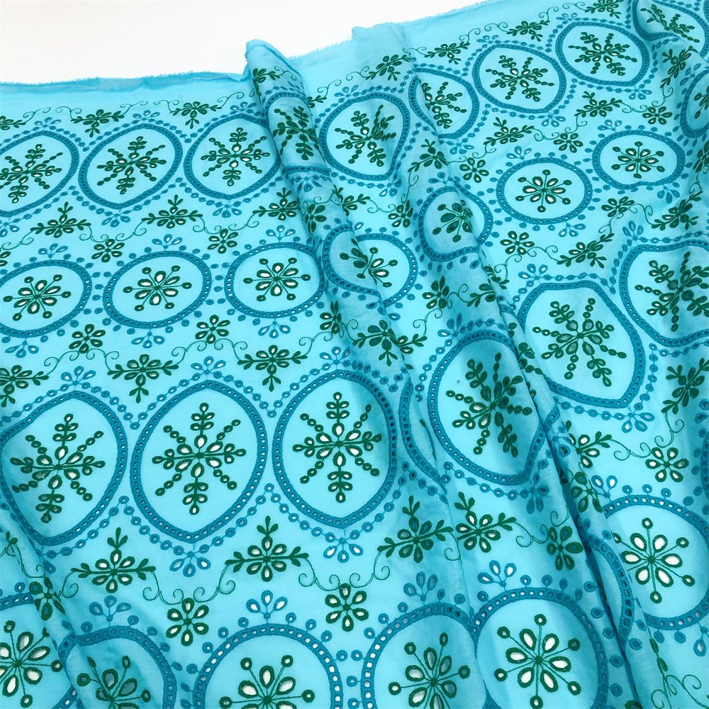100% cotton voile border eyelet floral embroidery fabric from manufacturer for women and girls Ceremonial dress fabric
