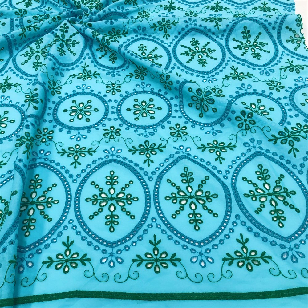 100% cotton voile border eyelet floral embroidery fabric from manufacturer for women and girls Ceremonial dress fabric