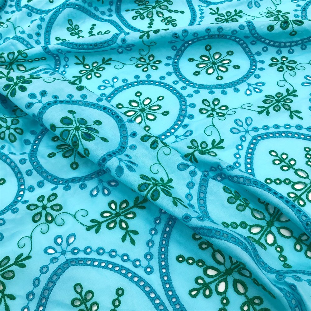 100% cotton voile border eyelet floral embroidery fabric from manufacturer for women and girls Ceremonial dress fabric