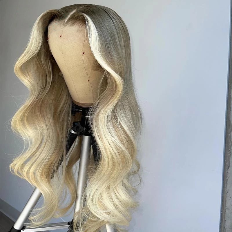 Ombre Blonde Color Ash Root Body Wave 100% Virgin Vietnamese Human Hair Wig Lace Front Wigs With Pre Plucked Hairline