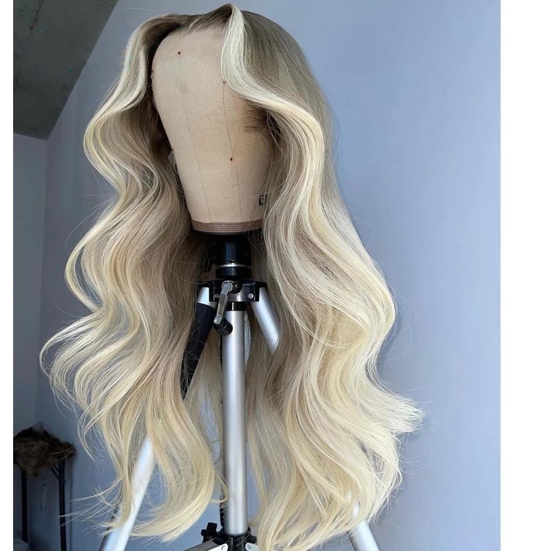 Ombre Blonde Color Ash Root Body Wave 100% Virgin Vietnamese Human Hair Wig Lace Front Wigs With Pre Plucked Hairline