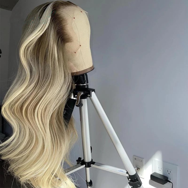 Ombre Blonde Color Ash Root Body Wave 100% Virgin Vietnamese Human Hair Wig Lace Front Wigs With Pre Plucked Hairline