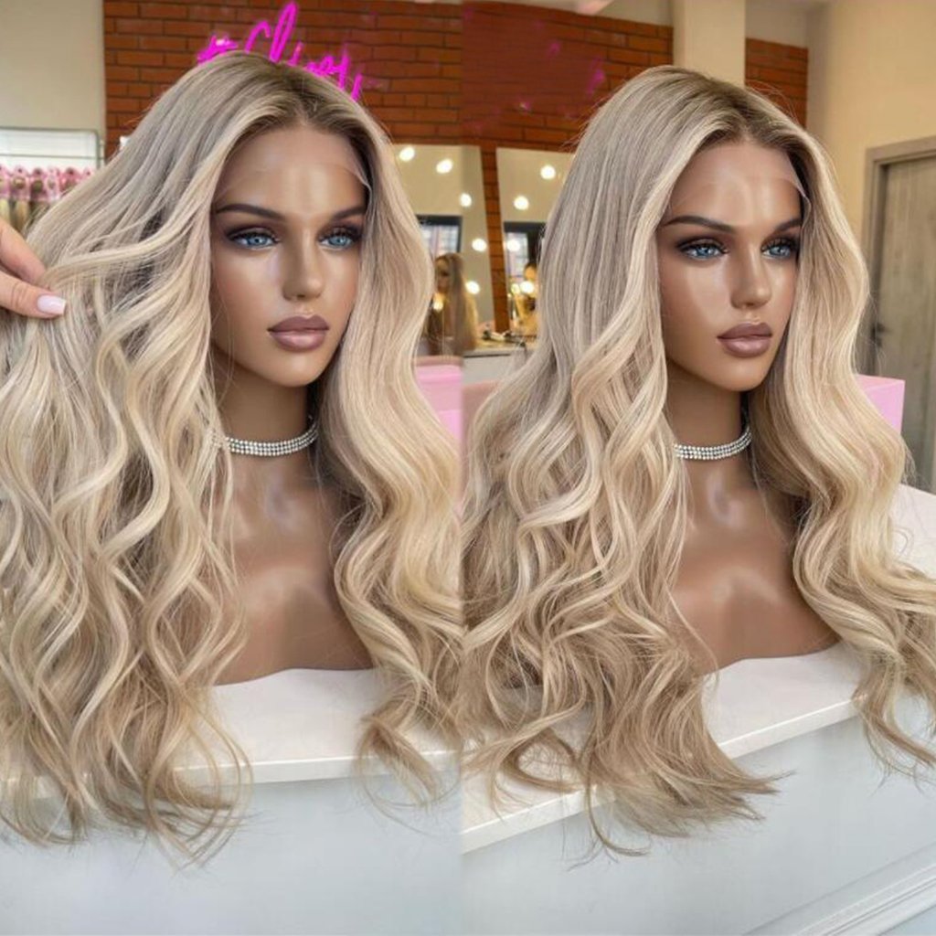 Body Wave Ombre Blonde Full Lace Wigs Human Hair Icy White Blonde Glueless Transparent HD Lace Front Human Hair Wigs for Women