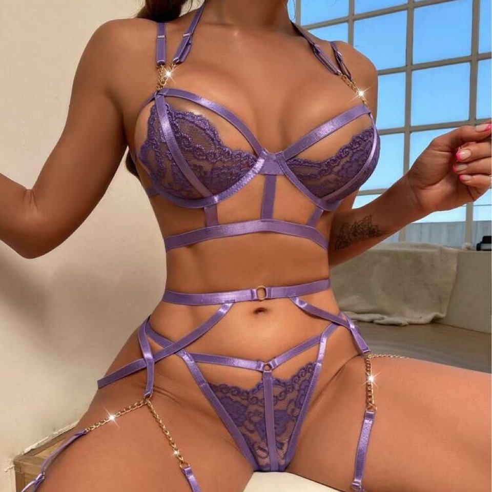 Sexy Wedding Lingerie Fetish Girls Naked Underwear Lace Erotic Costume Transparent Bra Panty Bilizna Set See Through 3-Piece