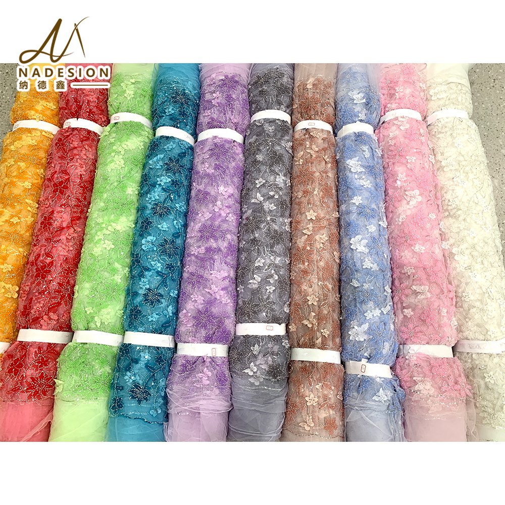 Wholesale 3D Flower Tulle Yellow Embroidery Fabric Wedding Dress Lace Beautiful 3D Floral Embroidery Lace